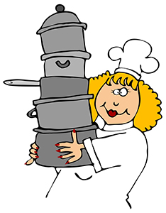Cartoon of woman holding pots