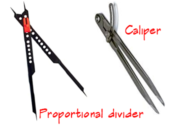 Picture of a proportional divider and artist's drawing caliper