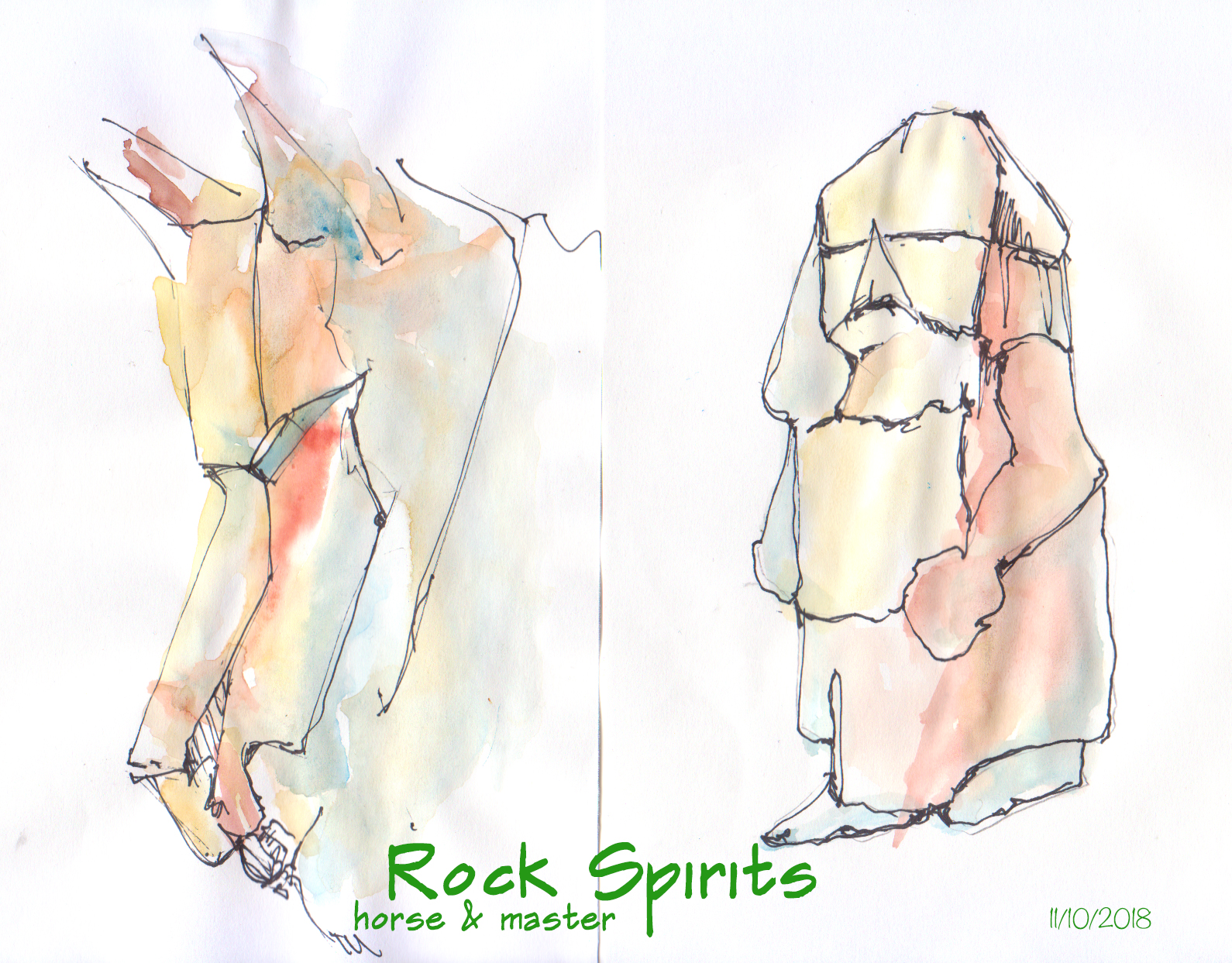 painting of rock spirits by Karen Little 2018