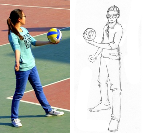 Sketch by Karen Little showing how to see a reference image from a different stance
