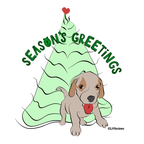 Season's Greetings with Happy Puppy by Karen Little