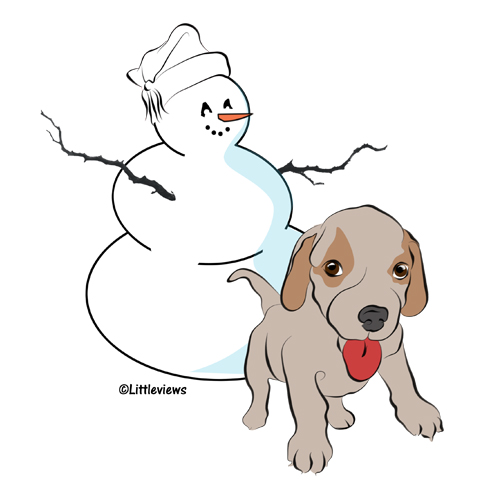 Snowman and Happy Puppy, by Karen Little