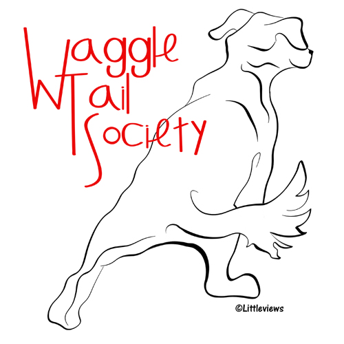 Waggle Tail Society illustration with dog by Karen Little of Littleviews